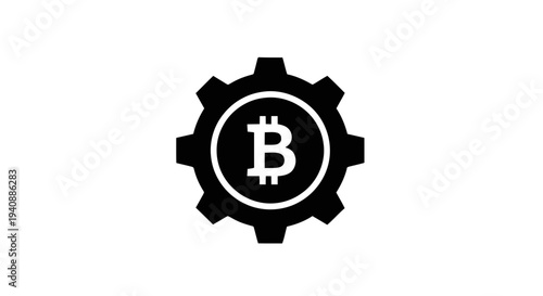 Vector illustration of bitcoin symbol inside a gear icon on a transparent background