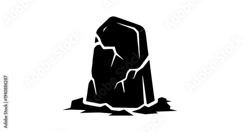 Vector illustration of cracked stone monolith icon or boulder silhouette on a transparent background