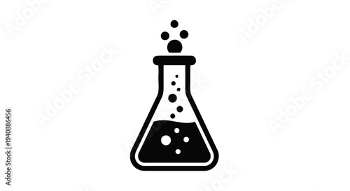 Vector illustration of chemical flask icon with bubbling liquid on a transparent background