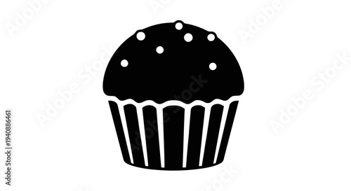 Vector illustration of black silhouette icon of a cupcake with sprinkles on a transparent background