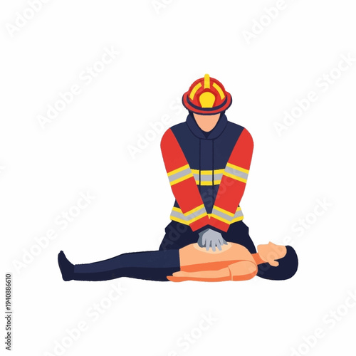 Firefighter performing cardiopulmonary resuscitation on a person.