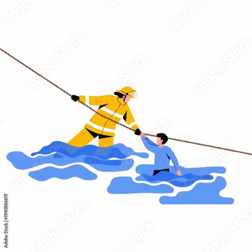 Firefighter Rescues Person From Flooded Waters.