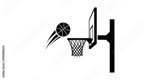 Vector illustration of basketball hoop with ball in motion icon on a transparent background
