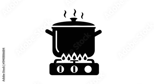Vector illustration of cooking pot on a gas stove icon on a transparent background