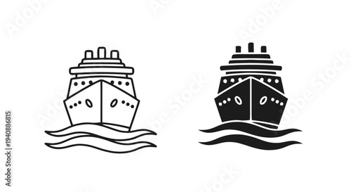 Vector illustration of cruise ship icon set, front view of ocean liner, travel and tourism symbol on a transparent background