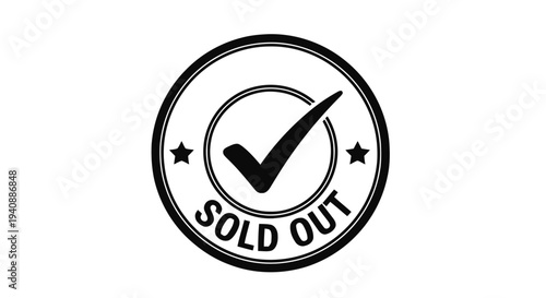 Vector illustration of sold out stamp icon with checkmark on a transparent background