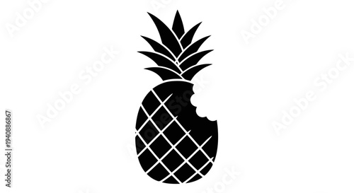 Vector illustration of black silhouette of a bitten pineapple icon on a transparent background