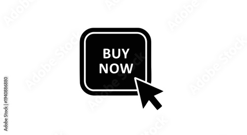 Vector illustration of buy now button icon with computer mouse cursor arrow on a transparent background