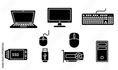 Computer Hardware Peripherals Silhouette Icons