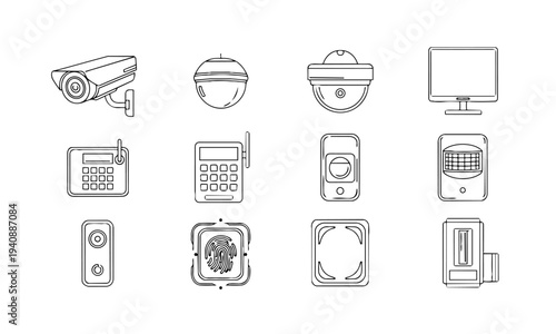 Security Camera CCTV Surveillance Outline Icons