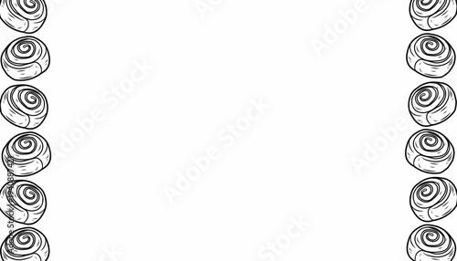 Cinnamon Roll background Pattern. Sweet Pastry Bakery Illustration. Hand Drawn Swirl Bread. Doodle Food Background. Decorative Textile Packaging Design.