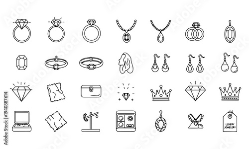Jewelry Diamonds Accessories Gems Outline Icons
