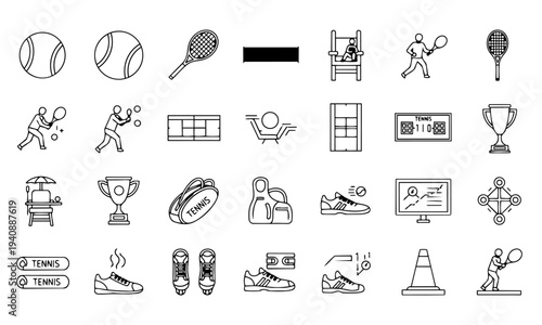 Tennis Sports Equipment Racket Outline Icons