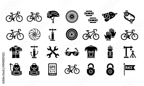 Cycling Bicycle Gear Accessories Silhouette Icons