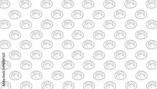 Bread Seamless Pattern. Artisan Bakery Illustration. Hand Drawn Bun. Minimal Food Background. Decorative Textile Design.