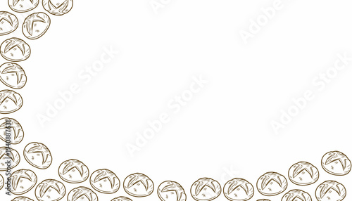 Bread background Pattern. Artisan Bakery Illustration. Hand Drawn Bun. Minimal Food Background. Decorative Textile Design.