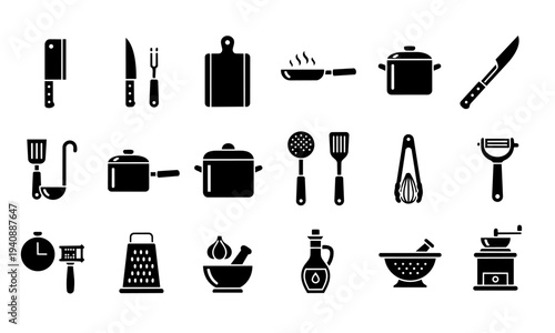 Cooking Kitchen Utensils Pans Silhouette Icons