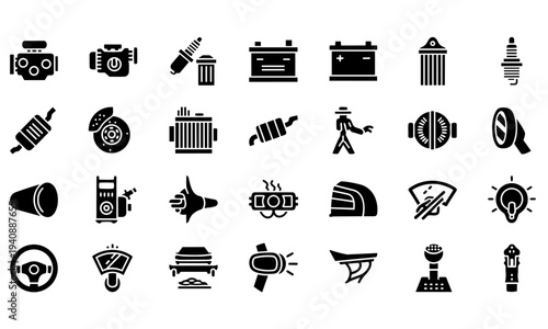 Car Engine Auto Repair Silhouette Icons