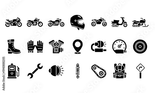 Motorcycle Dirt Bike Gear Silhouette Icons