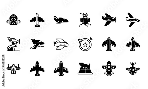 Airplanes Aviation Drones Silhouette Icons