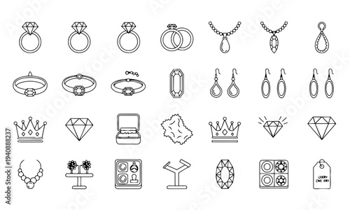 Jewelry Diamonds Accessories Outline Icons