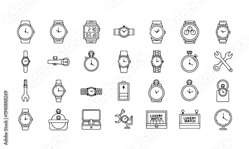 Watches Timepieces Repair Outline Icons