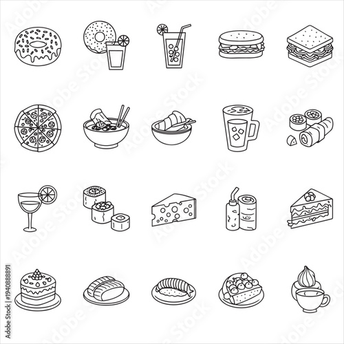 Set of 20 food and drink icons vector