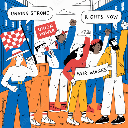 Workers standing in unity at a labor rights rally.