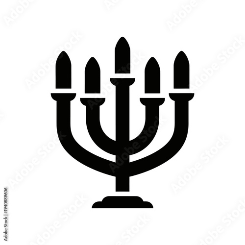 Minimalist black Jewish menorah candle holder isolated on white background vector illustration