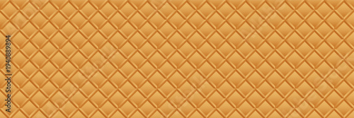 Waffle cone seamless pattern in warm caramel color. Raised diamond grid texture creates a crispy biscuit effect. Sweet dessert background for bakery and ice cream design.