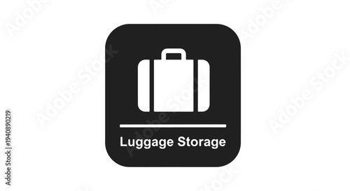 A black square icon with a white suitcase and luggage storage text on a clean white background.