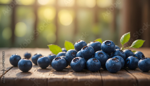 Wallpaper Mural Fresh Blueberries with Water Droplets on Rustic Table Landscape Image Torontodigital.ca