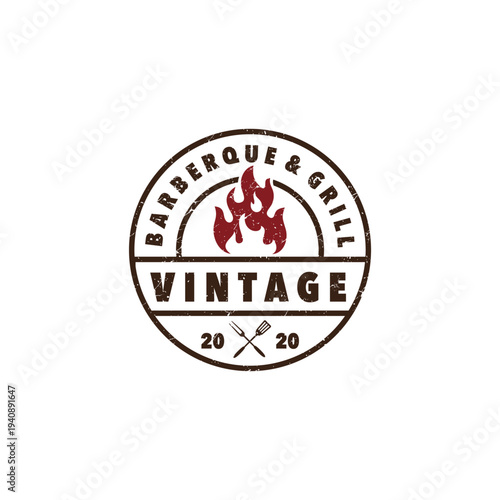 Vintage barbecue grill logo.