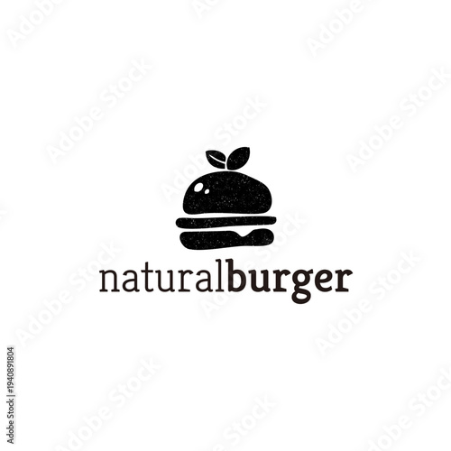 Natural burger vintage logo design, hamburger illustration, healthy food symbol.