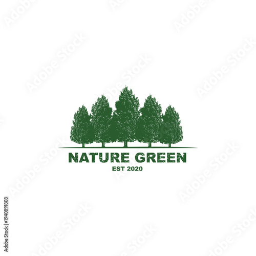 Rustic vintage pine retro, evergreen, fir, spruce, conifer, cedar, coniferous, cypress, larch, pinus trees logo design.