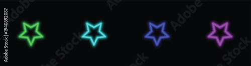 Four luminous star outlines in cool and warm neon hues against a dark expanse