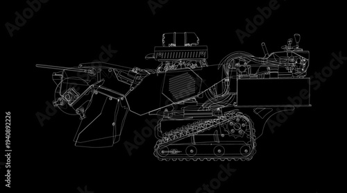 Construction Vehicle Line Art – White Outline Vector