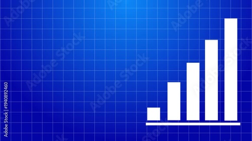 Rising Business Bar Chart on Blue Grid Background