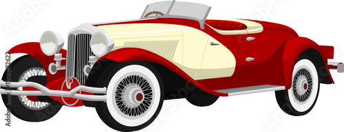 vector illustration of a 1930s style vintage convertible car, Red and Cream Classic Convertible