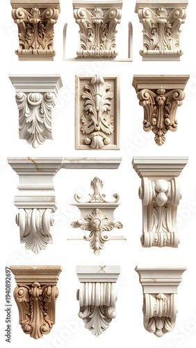 Variety of sculpted architectural corbels and details