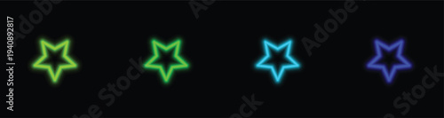 Group of four glowing star outlines displaying a cool palette of green and blue hues