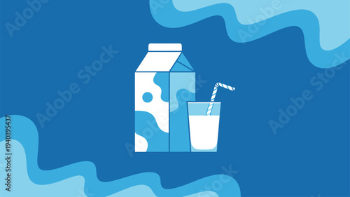 Milk carton glass straw vector illustration