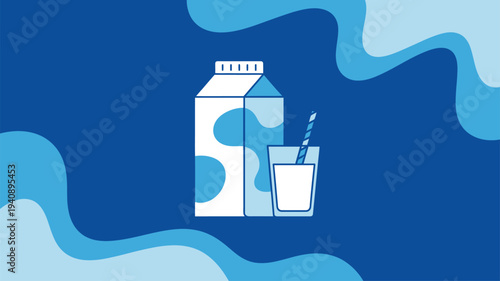 Milk carton glass straw vector graphic