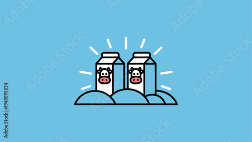 Milk cartons cow faces blue