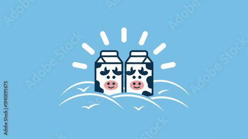 Milk cartons cow waves blue