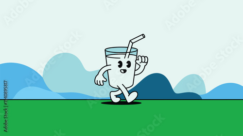 Milk glass character walking illustration