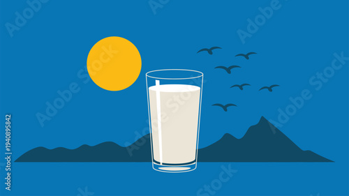 Milk glass nature landscape illustration