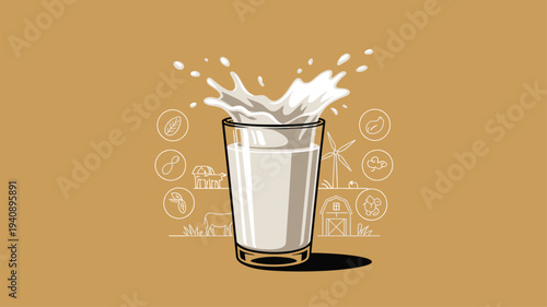 Milk glass splash farm icons brown