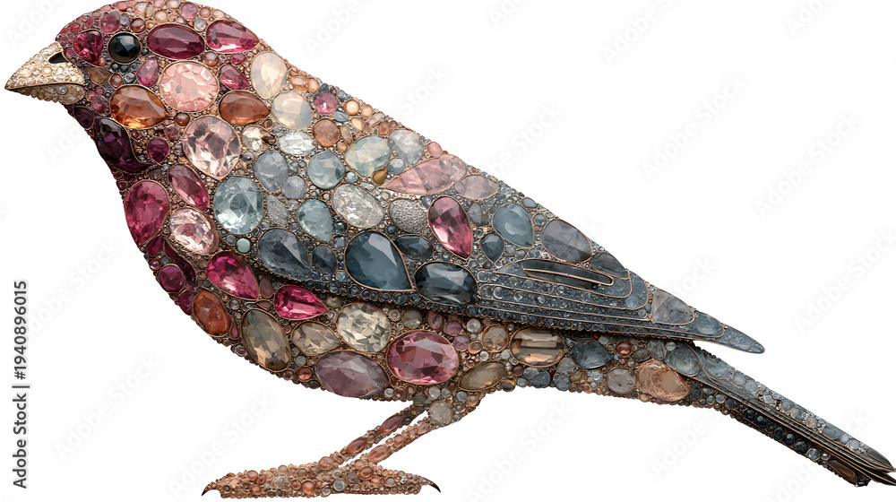 Fototapeta premium Bird silhouette filled with gemston isolated on transparent background