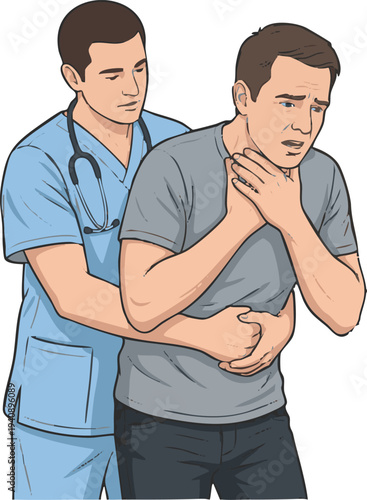 Healthcare professional performing the Heimlich maneuver on a person experiencing choking